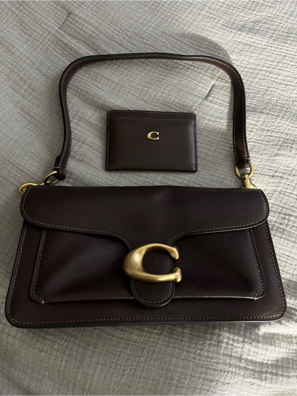 Coach Taby 26 Brass/Maple Leather Shoulder Bag with Gold 'C' Hardware.